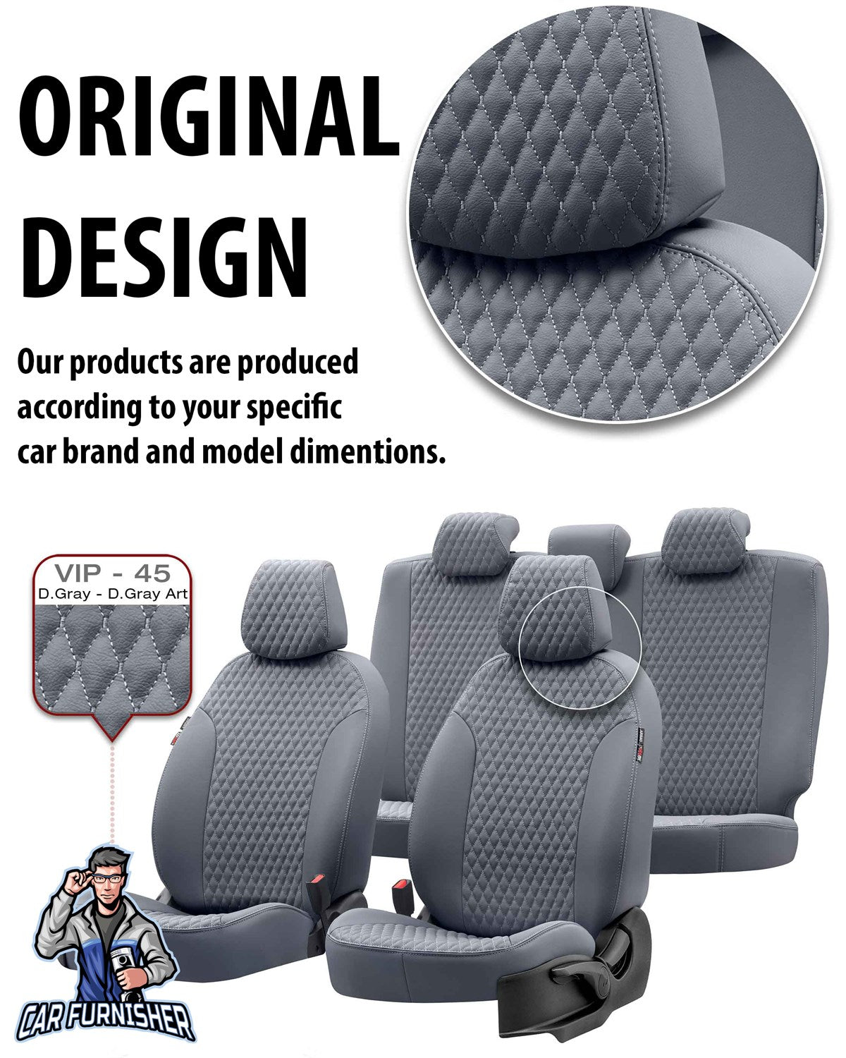 VW Passat Car Seat Cover 1996-2023 B5/B6/B7/B8 Amsterdam Design Dark Gray Full Set (5 Seats + Handrest) Full Leather