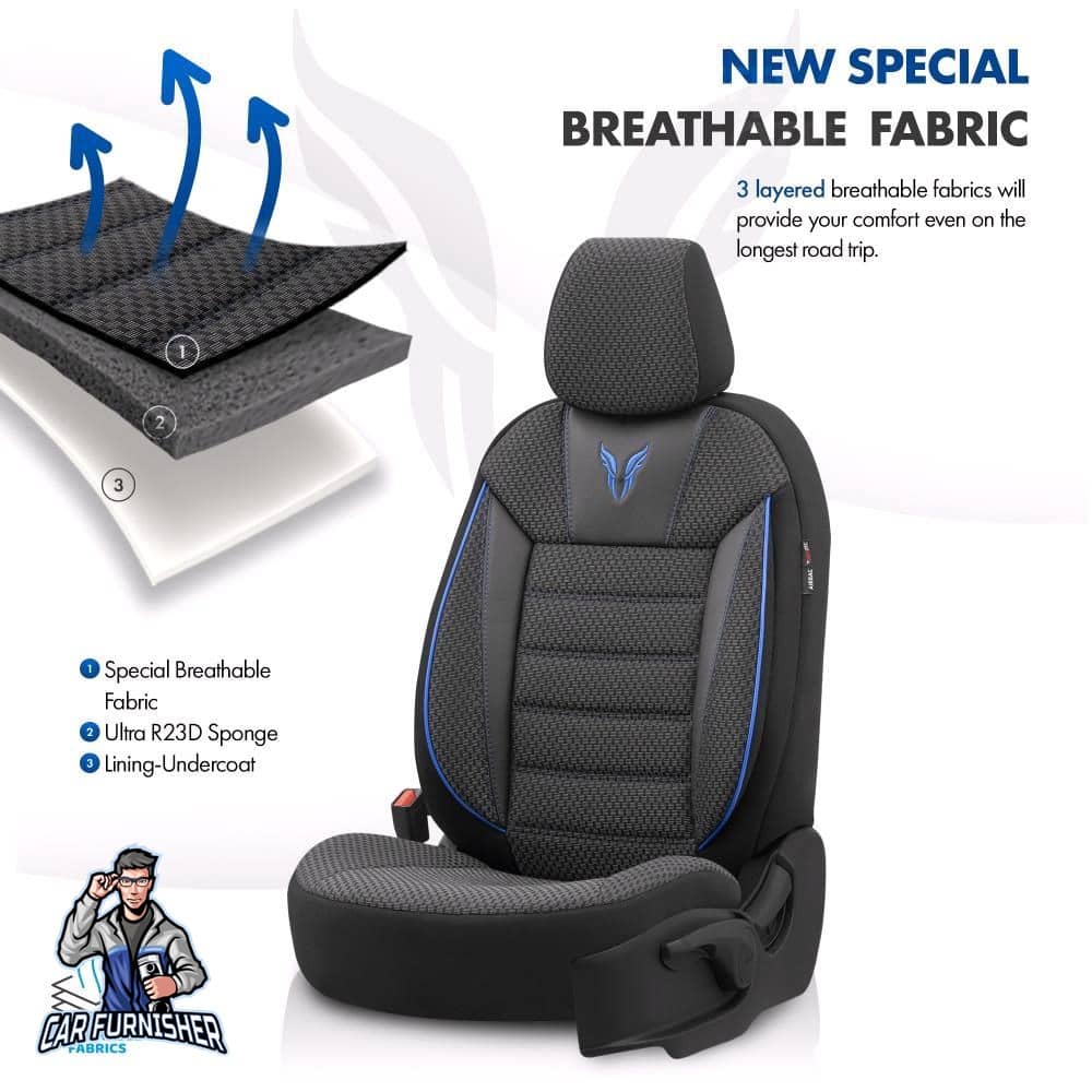 Luxury Car Seat Cover Set (3 Colors) | Toro Performance Series Blue Leather & Fabric