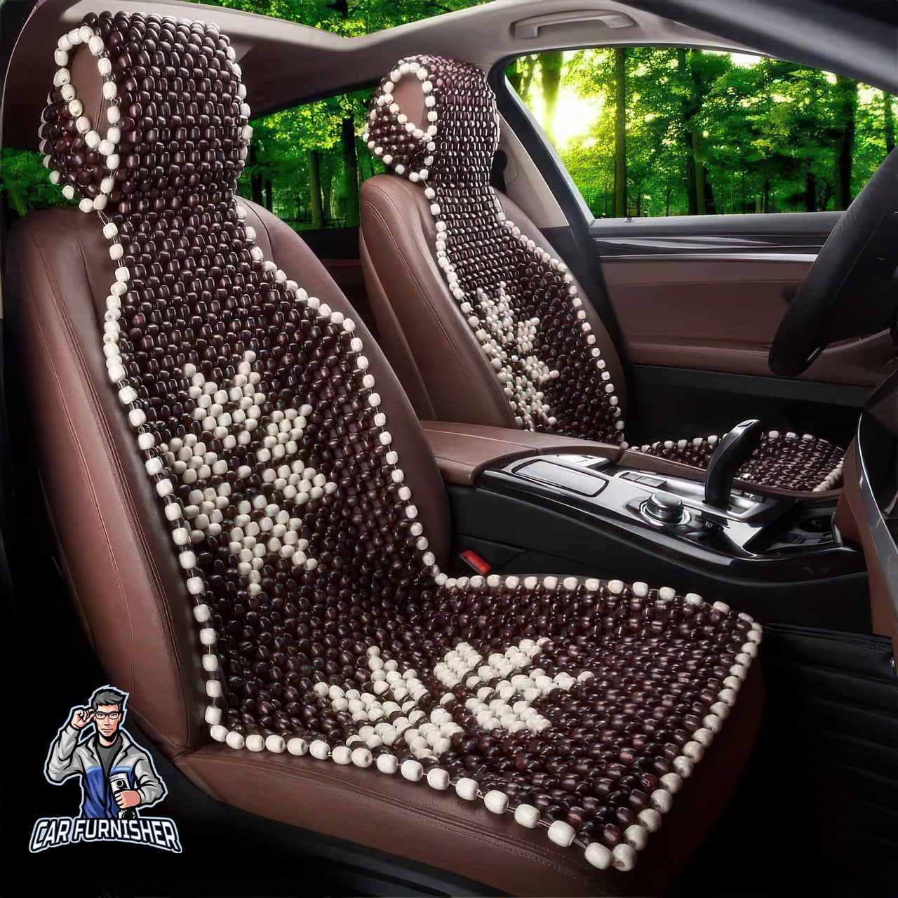 Real Wood Beaded Car Seat Cover Burgundy Wood