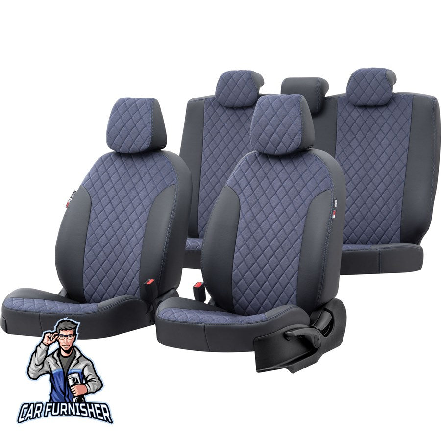 Volkswagen Caravelle Seat Cover Madrid Foal Feather Design Blue Leather & Foal Feather