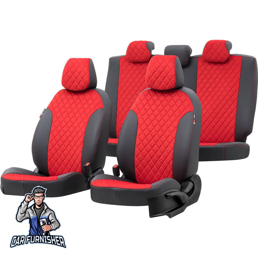 Peugeot J9 Seat Cover Madrid Foal Feather Design Red Front Seats (2+1 Seats + Handrest + Headrests) Leather & Foal Feather