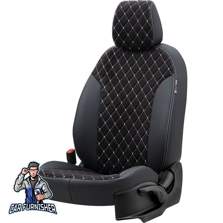 Volkswagen Caravelle Seat Cover Madrid Foal Feather Design Dark Gray Leather & Foal Feather
