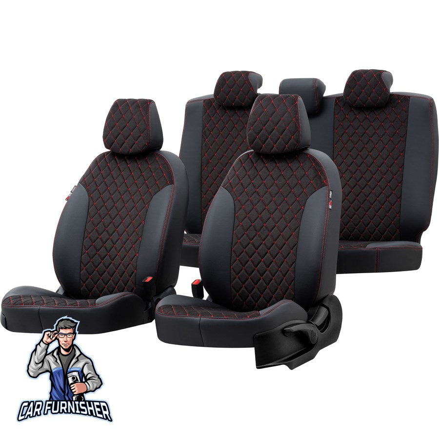 Renault Premium Seat Cover Madrid Foal Feather Design Dark Red Front Seats (2 Seats + Handrest + Headrests) Leather & Foal Feather