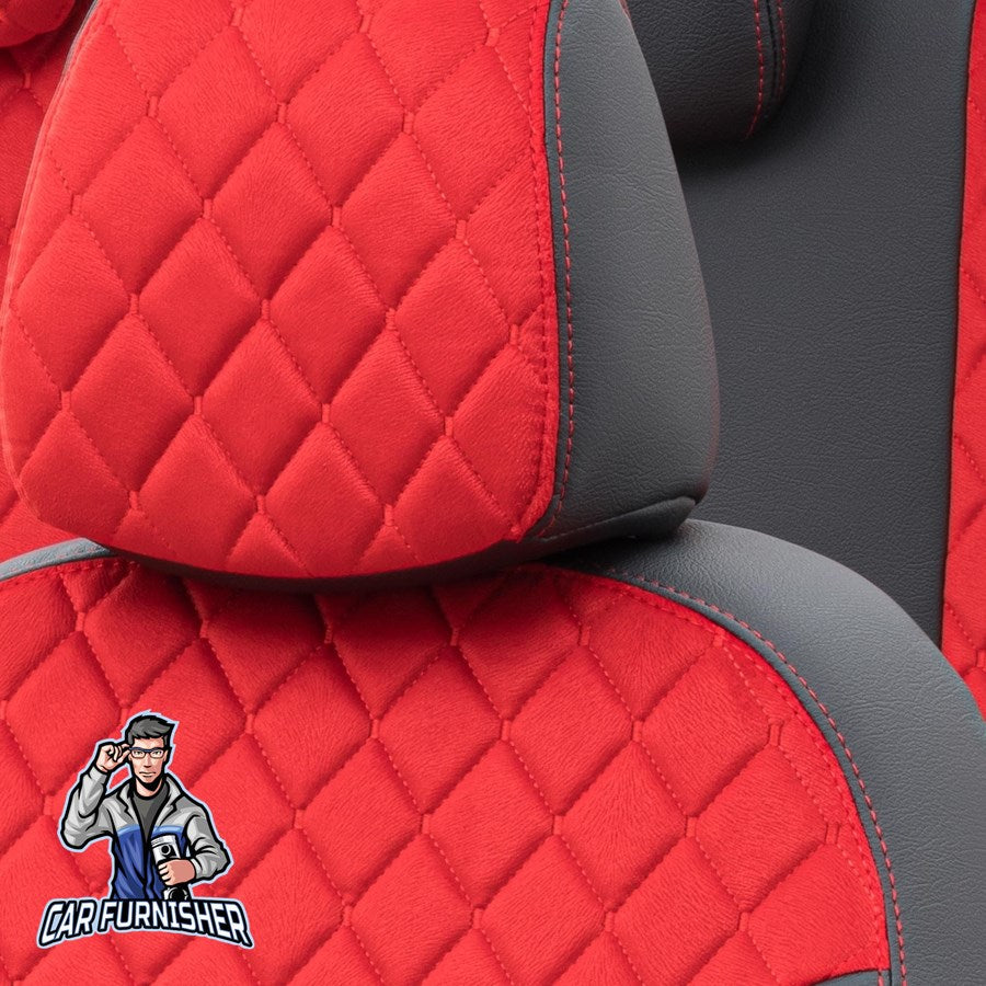 Tesla Model S Seat Cover Madrid Foal Feather Design Red Leather & Foal Feather