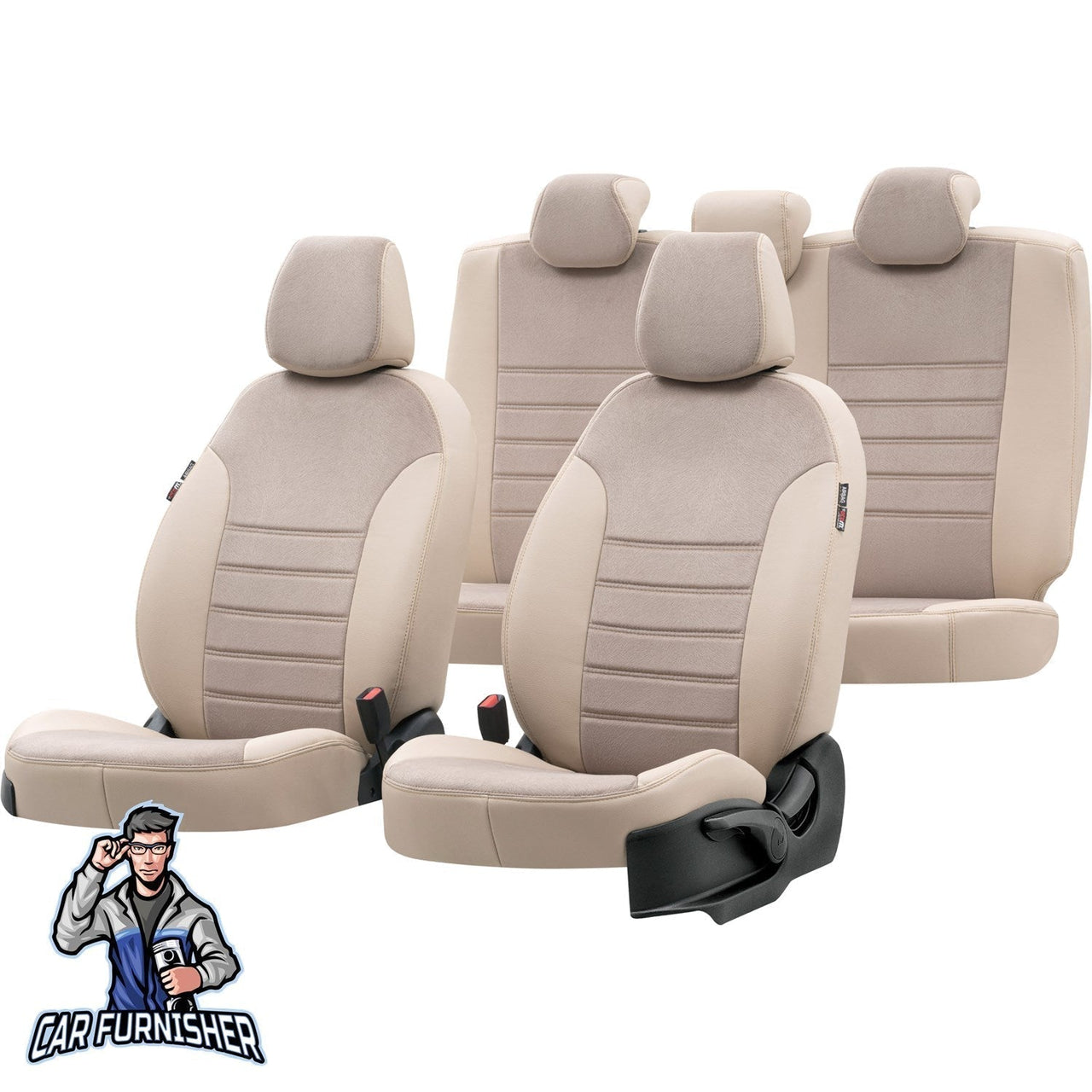 Man TGS Seat Cover London Foal Feather Design Beige Front Seats (2 Seats + Handrest + Headrests) Leather & Foal Feather