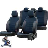 Thumbnail for Scania G Seat Cover Paris Leather & Jacquard Design Blue Front Seats (2 Seats + Handrest + Headrests) Leather & Jacquard Fabric