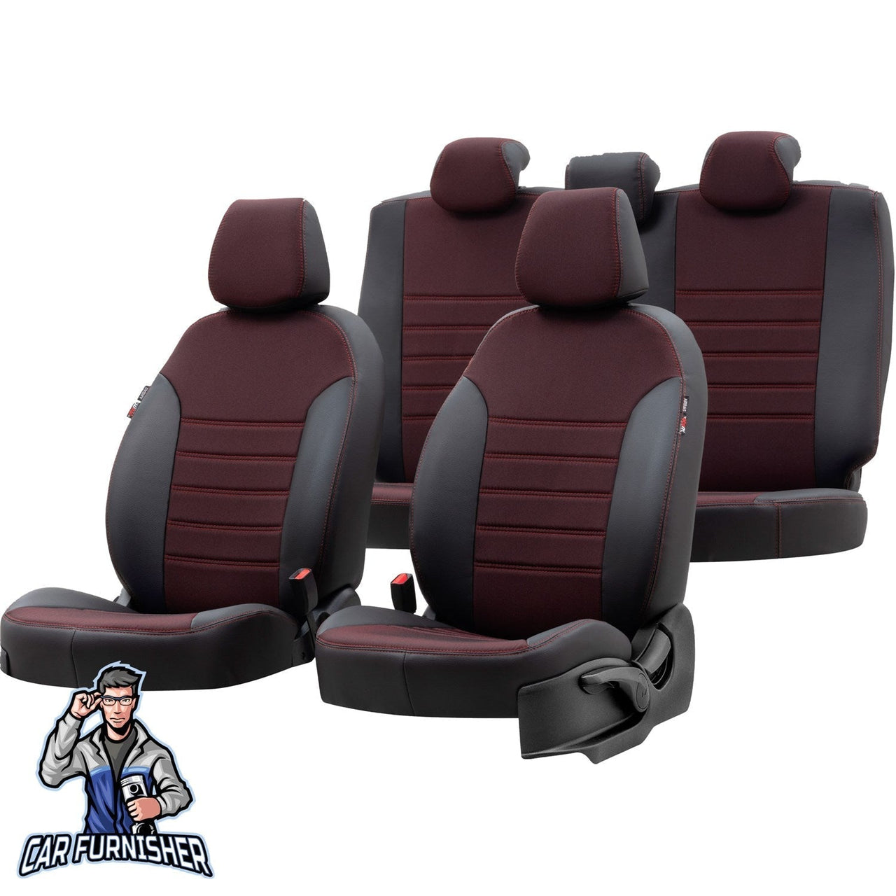 Scania G Seat Cover Paris Leather & Jacquard Design Red Front Seats (2 Seats + Handrest + Headrests) Leather & Jacquard Fabric