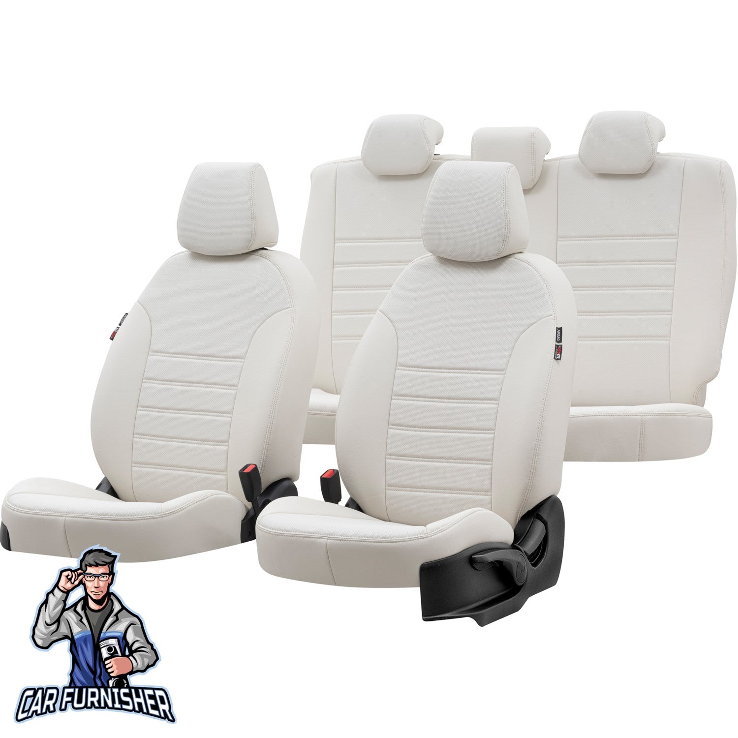 Volvo S60 Car Seat Cover 2000-2018 T4/T5/T6/T8/D5 New York Design Ivory Full Set (5 Seats + Handrest) Leather & Fabric