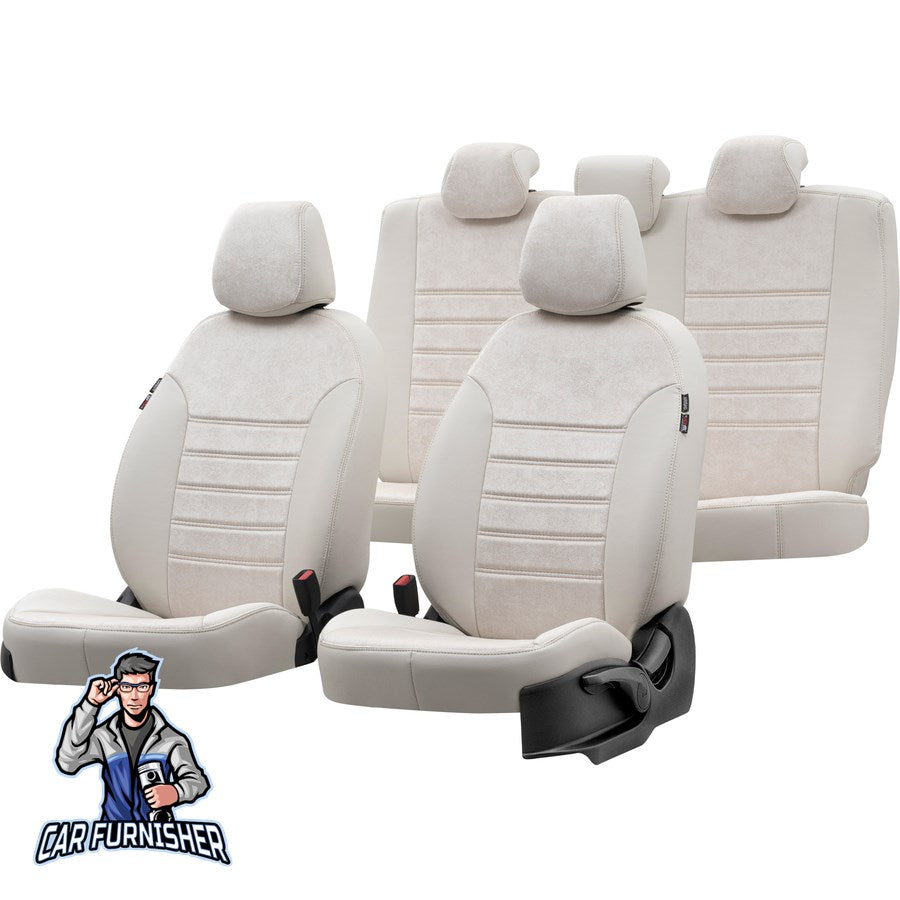 VW Passat Car Seat Cover 1996-2023 B5/B6/B7/B8 Milano Design Ivory Full Set (5 Seats + Handrest) Leather & Fabric