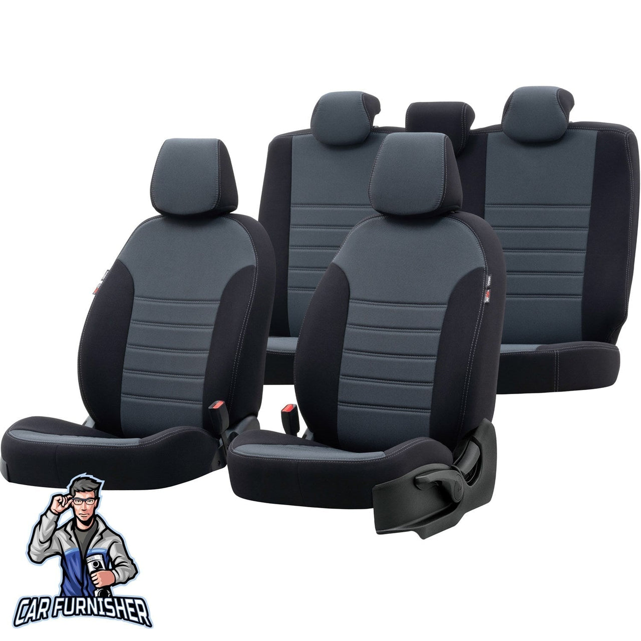 Man TGS Seat Cover Original Jacquard Design Smoked Black Front Seats (2 Seats + Handrest + Headrests) Jacquard Fabric