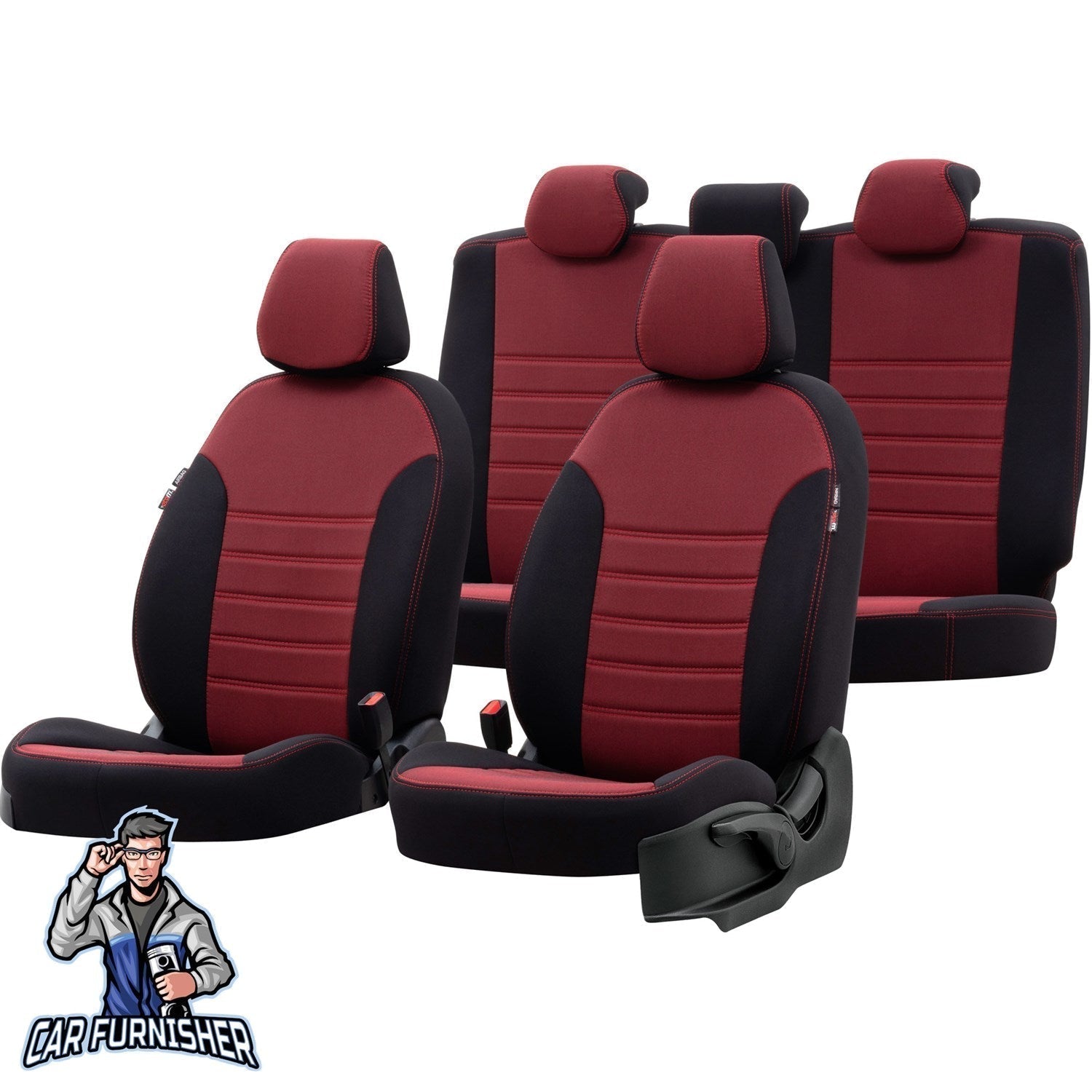 Iveco Stralis Seat Cover Original Jacquard Design Red Front Seats (2 Seats + Handrest + Headrests) Jacquard Fabric