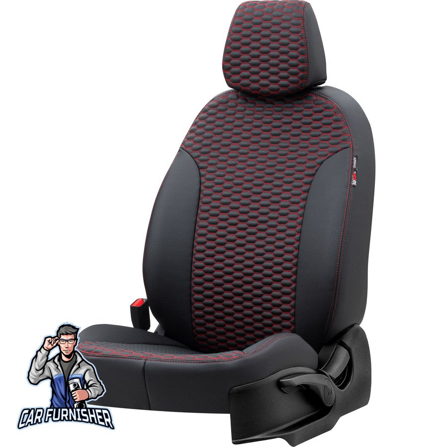 Peugeot J9 Seat Cover Tokyo Leather Design Red Front Seats (2+1 Seats + Handrest + Headrests) Leather