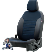 Thumbnail for Scania G Seat Cover Paris Leather & Jacquard Design Blue Front Seats (2 Seats + Handrest + Headrests) Leather & Jacquard Fabric