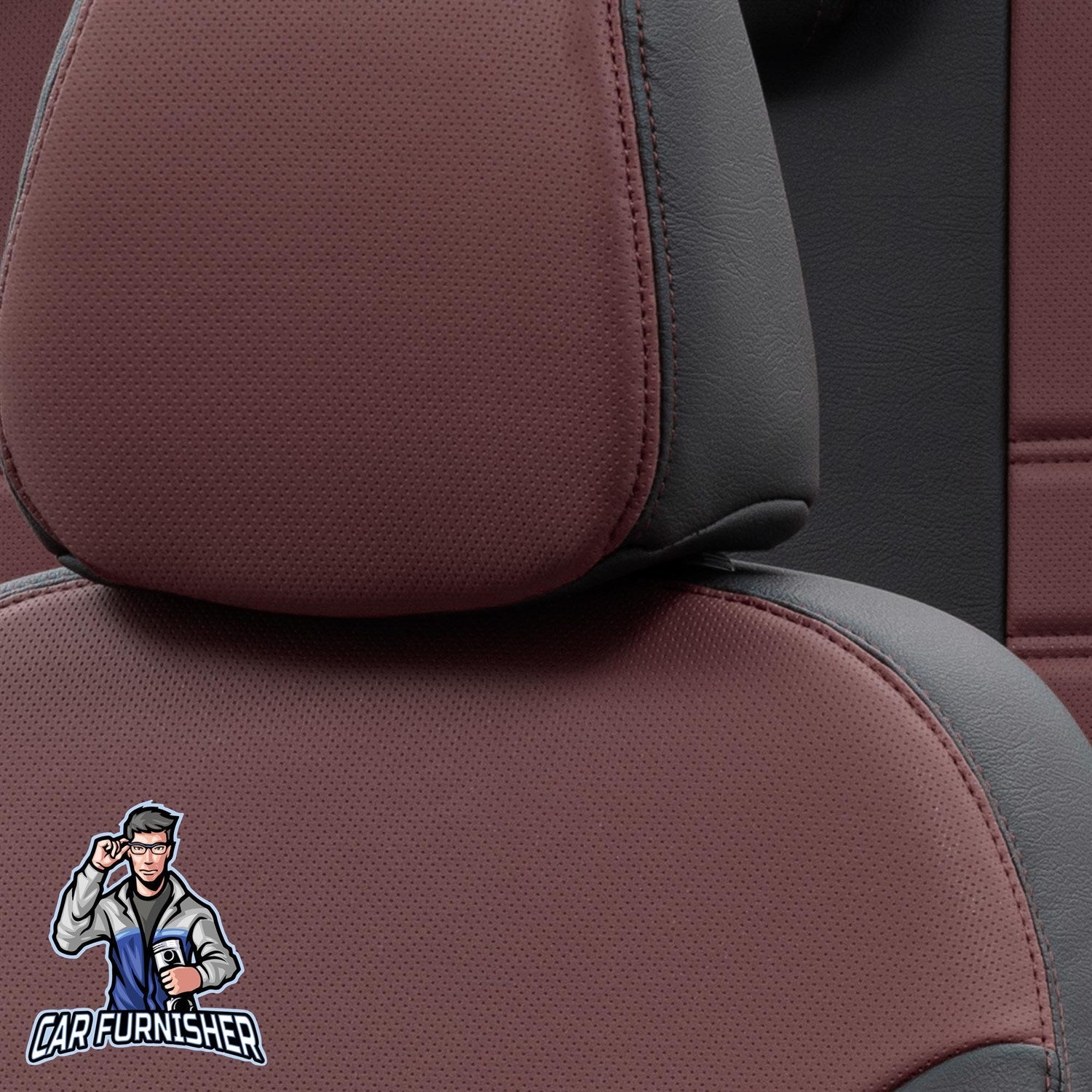 Volvo S60 Car Seat Cover 2000-2018 T4/T5/T6/T8/D5 Istanbul Design Burgundy Full Set (5 Seats + Handrest) Leather & Fabric