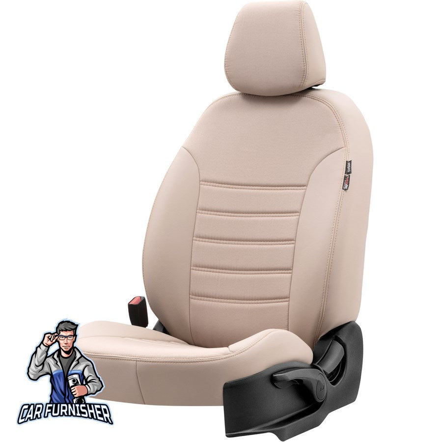 Man TGS Seat Cover Paris Leather & Jacquard Design Beige Front Seats (2 Seats + Handrest + Headrests) Leather & Jacquard Fabric
