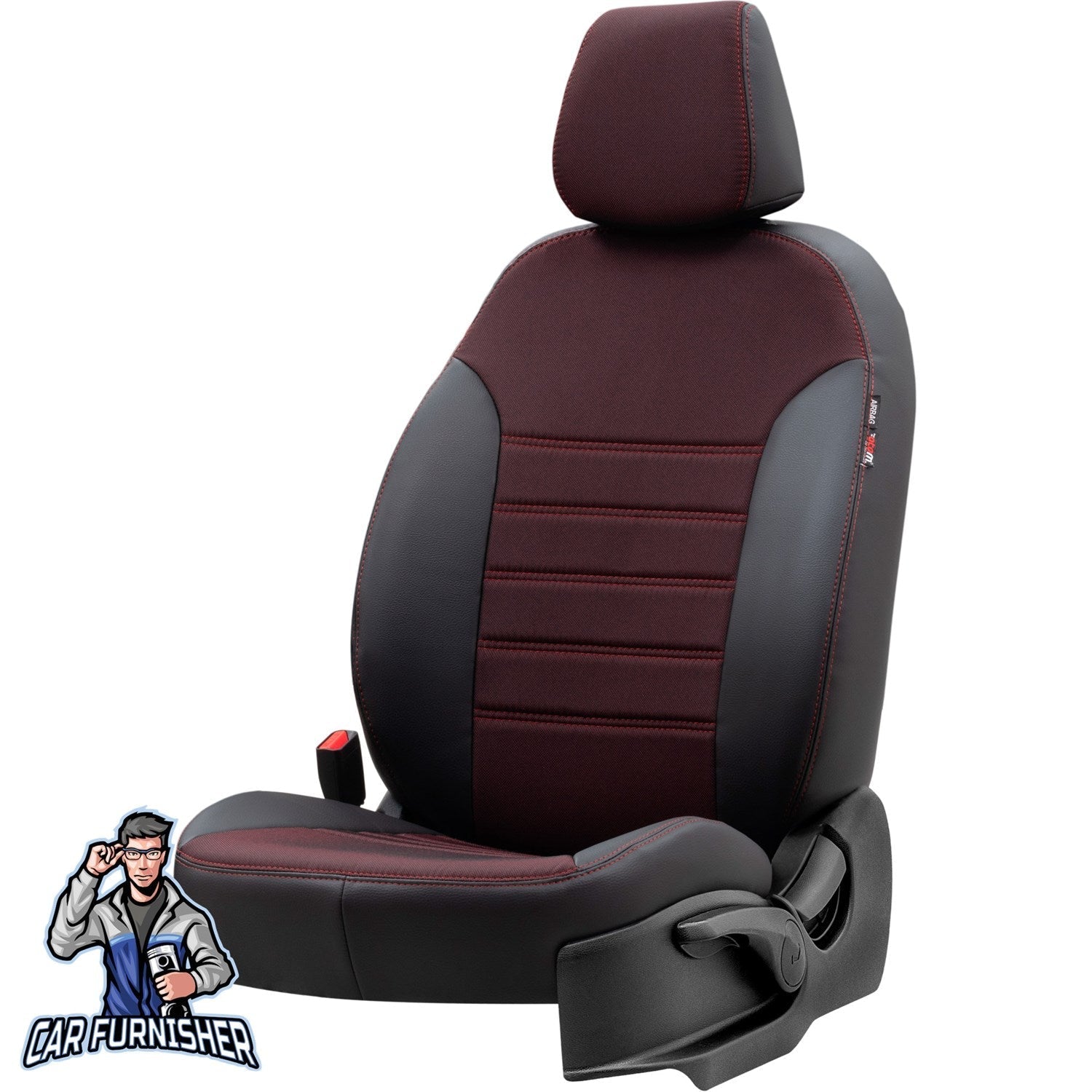 Volkswagen Caravelle Seat Cover Paris Leather & Jacquard Design Red Leather & Jacquard Fabric