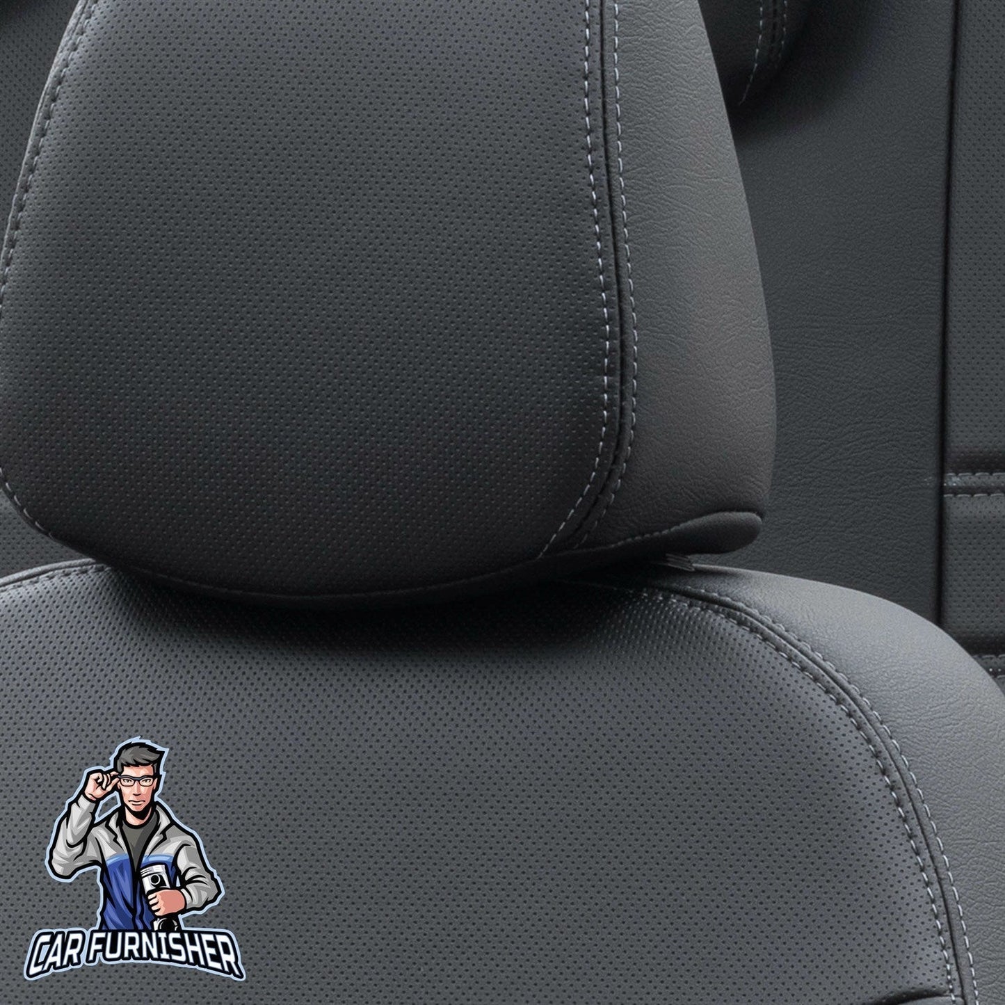 Renault Premium Seat Cover Istanbul Leather Design Black Front Seats (2 Seats + Handrest + Headrests) Leather