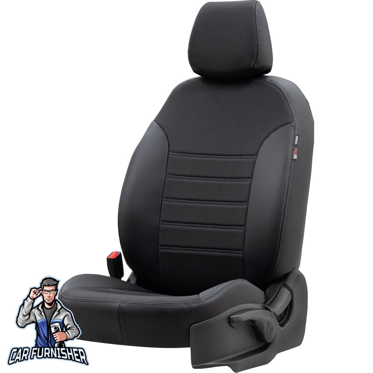 Man TGS Seat Cover Paris Leather & Jacquard Design Black Front Seats (2 Seats + Handrest + Headrests) Leather & Jacquard Fabric