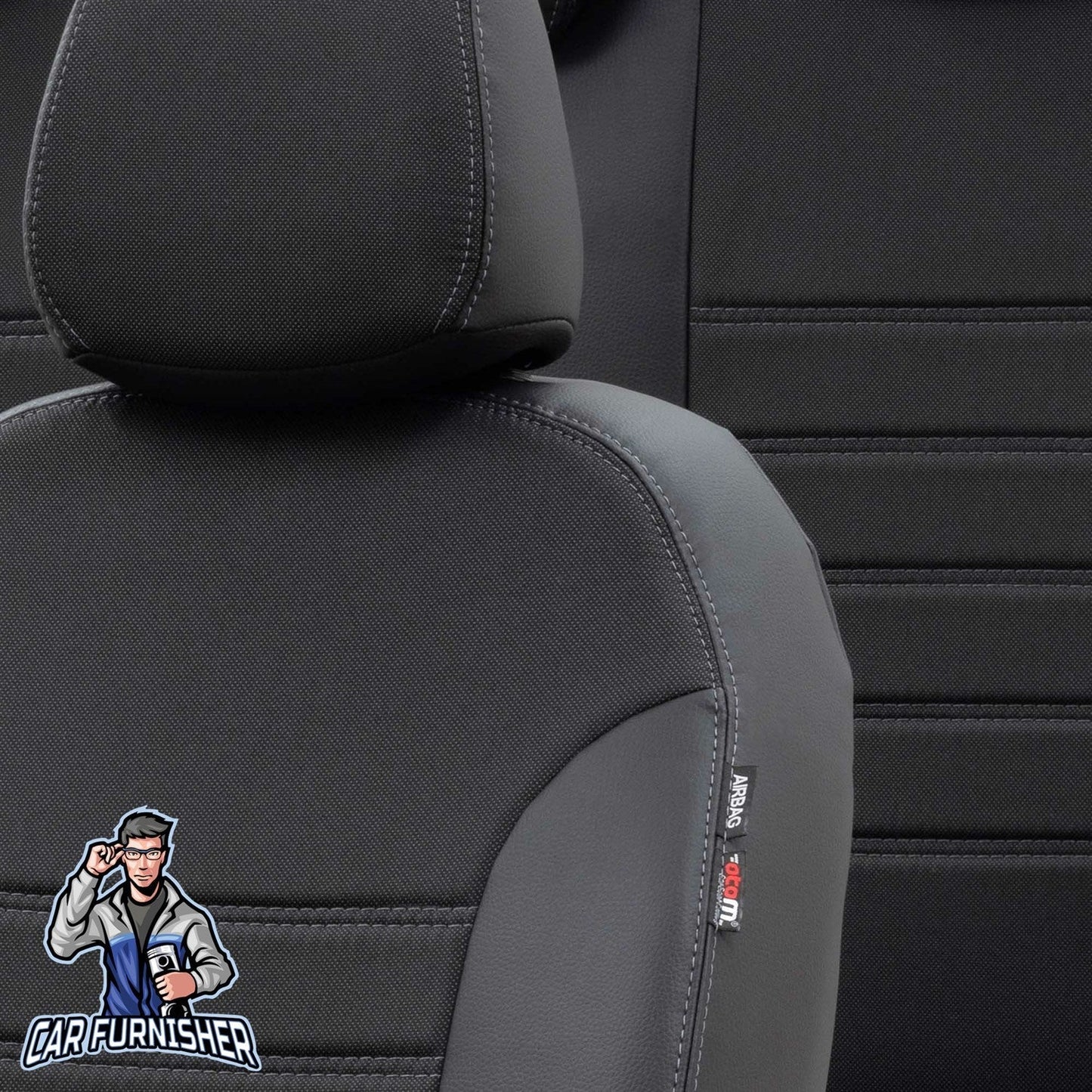 Volvo S90 Seat Cover Paris Leather & Jacquard Design Black Leather & Jacquard Fabric