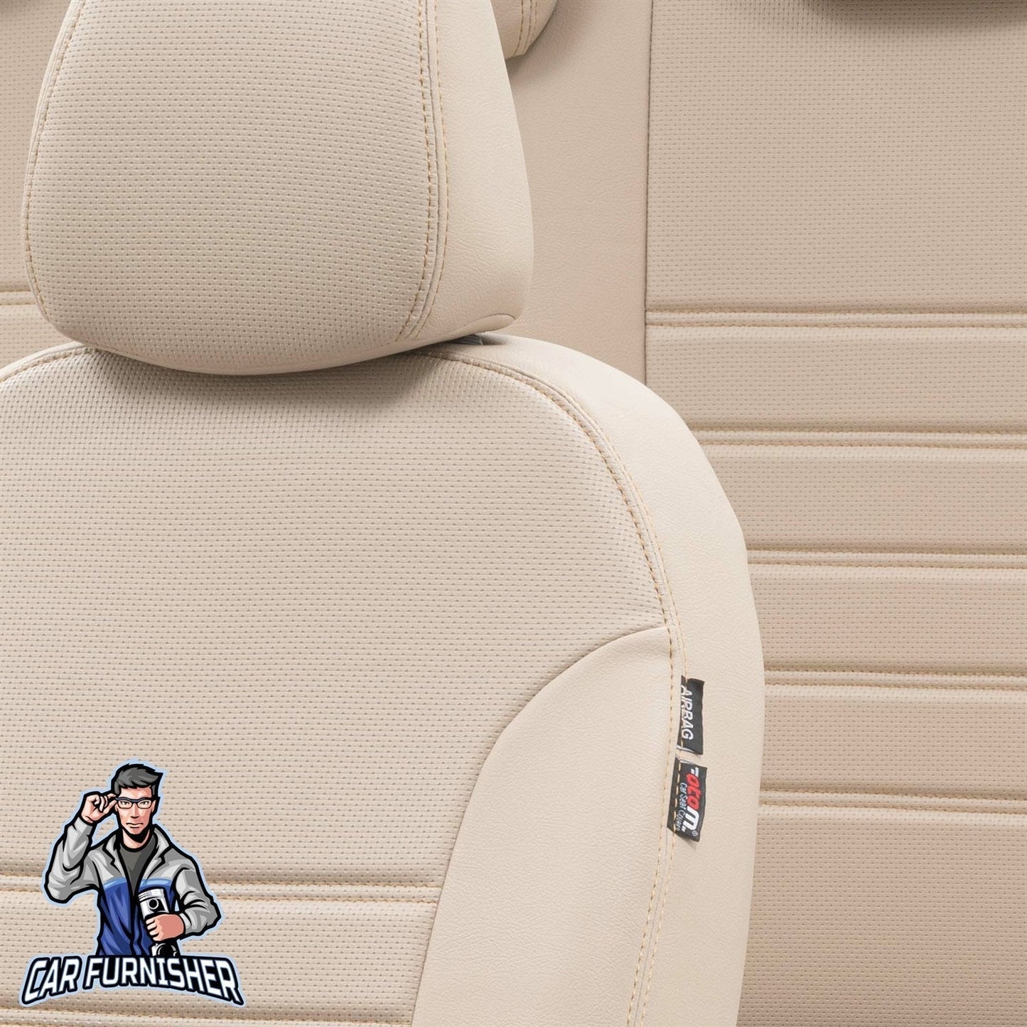 Renault Premium Seat Cover New York Leather Design Beige Front Seats (2 Seats + Handrest + Headrests) Leather