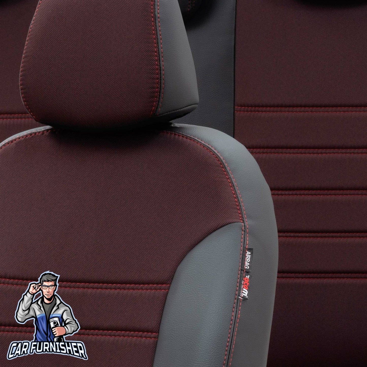 Volkswagen Tiguan Seat Cover Paris Leather & Jacquard Design Red Leather & Jacquard Fabric