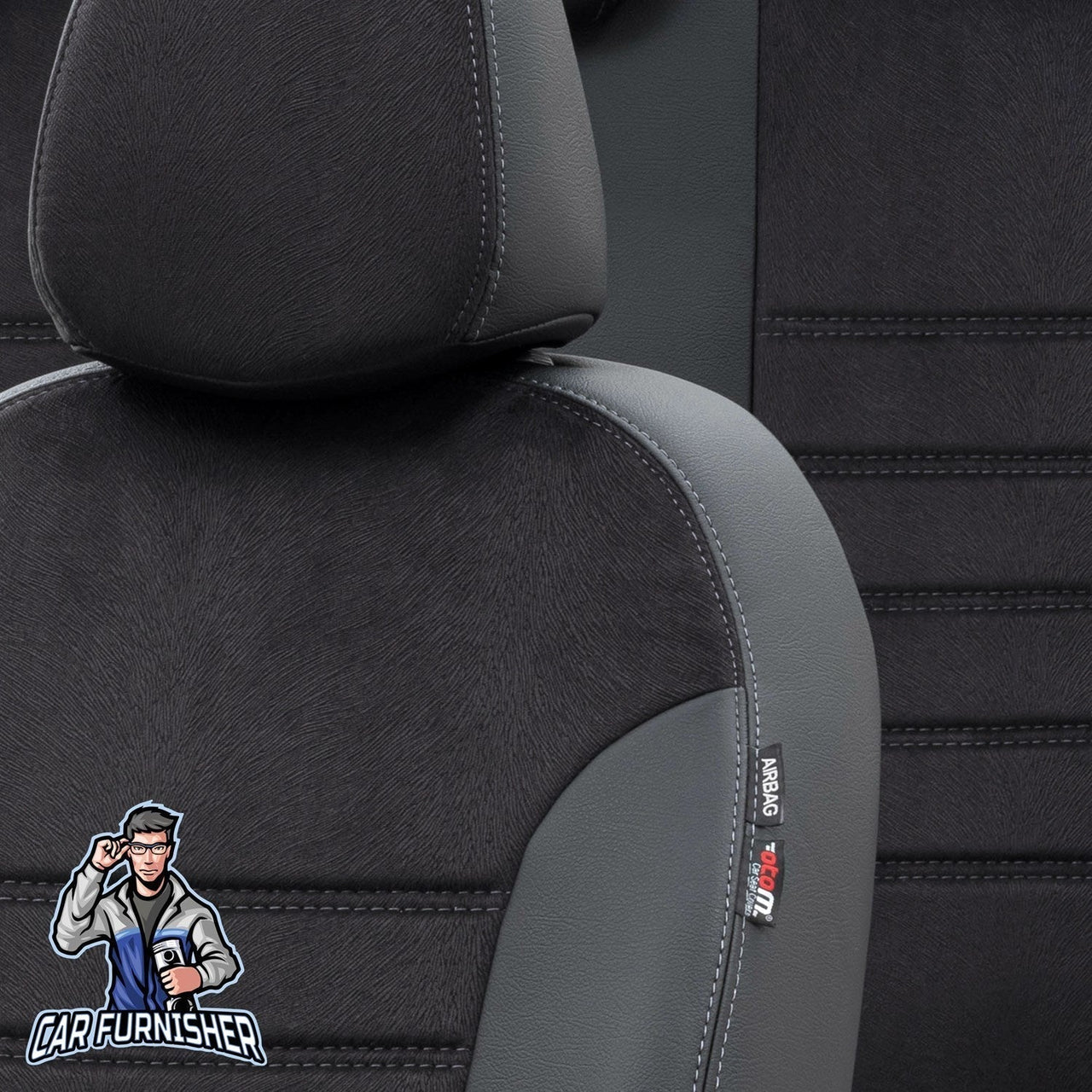 Man TGS Seat Cover London Foal Feather Design Black Front Seats (2 Seats + Handrest + Headrests) Leather & Foal Feather