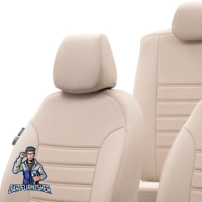 Renault Premium Seat Cover Paris Leather & Jacquard Design Beige Front Seats (2 Seats + Handrest + Headrests) Leather & Jacquard Fabric