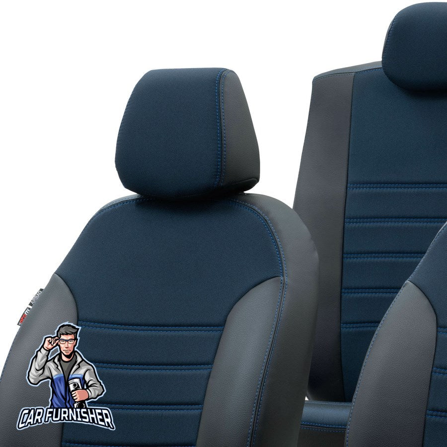 Renault Premium Seat Cover Paris Leather & Jacquard Design Blue Front Seats (2 Seats + Handrest + Headrests) Leather & Jacquard Fabric