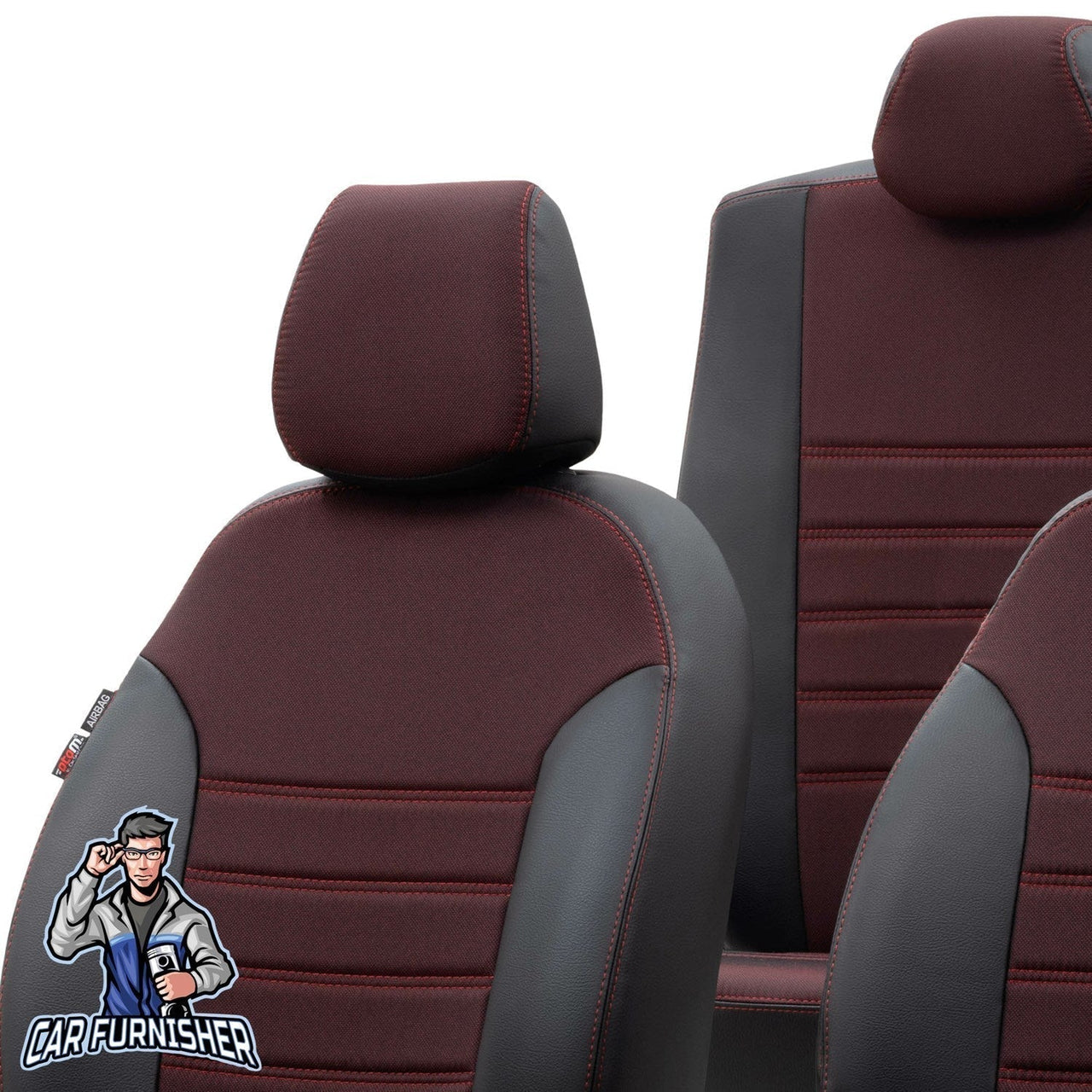 Man TGS Seat Cover Paris Leather & Jacquard Design Red Front Seats (2 Seats + Handrest + Headrests) Leather & Jacquard Fabric