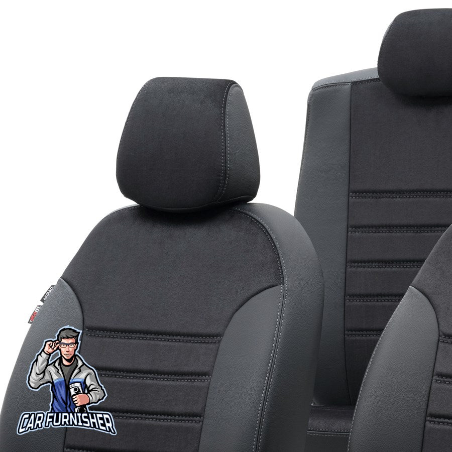Man TGS Seat Cover Milano Suede Design Black Front Seats (2 Seats + Handrest + Headrests) Leather & Suede Fabric