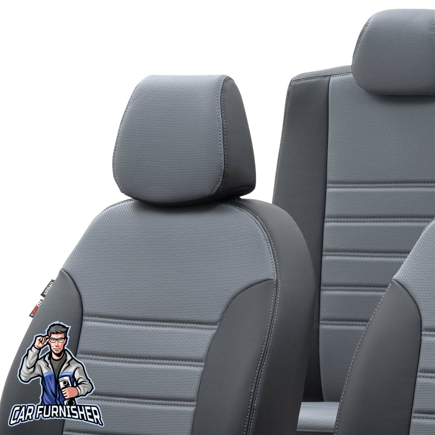 Renault Premium Seat Cover New York Leather Design Smoked Black Front Seats (2 Seats + Handrest + Headrests) Leather