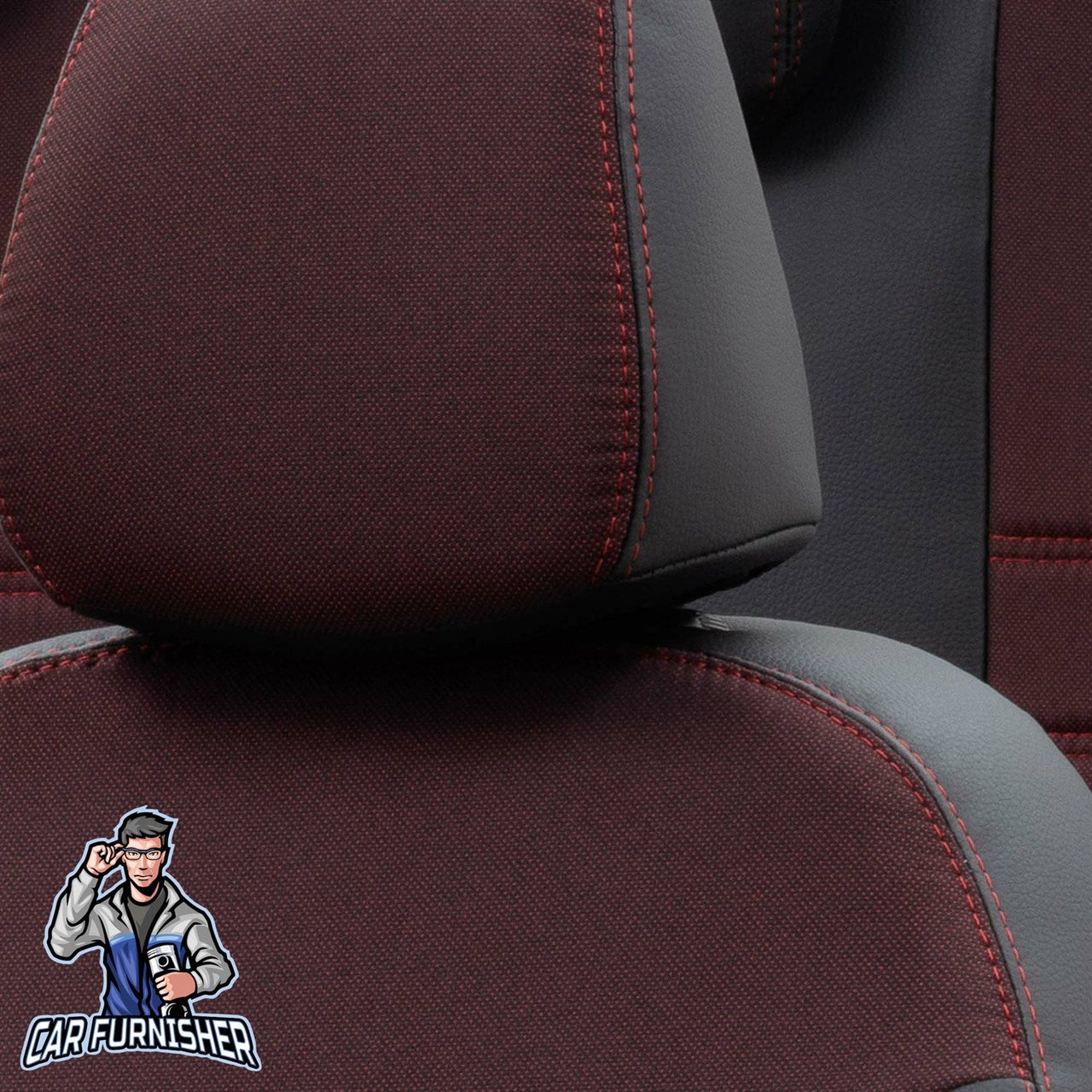 Toyota Aygo Seat Cover Paris Leather & Jacquard Design Red Leather & Jacquard Fabric