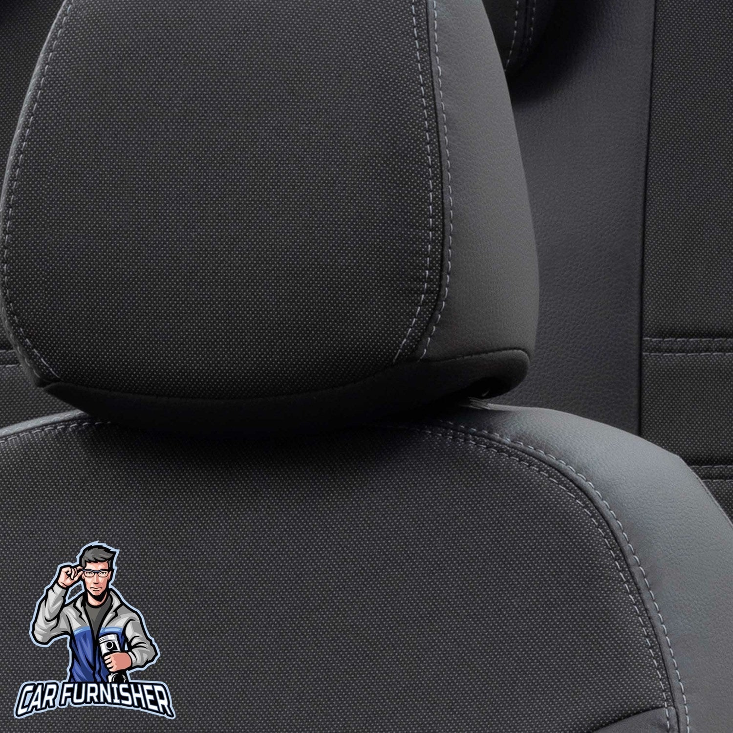 Tesla Model Y Seat Cover Paris Leather & Jacquard Design Black Leather & Jacquard Fabric
