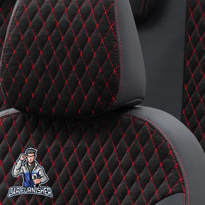 Renault Premium Seat Cover Amsterdam Foal Feather Design Red Front Seats (2 Seats + Handrest + Headrests) Leather & Foal Feather