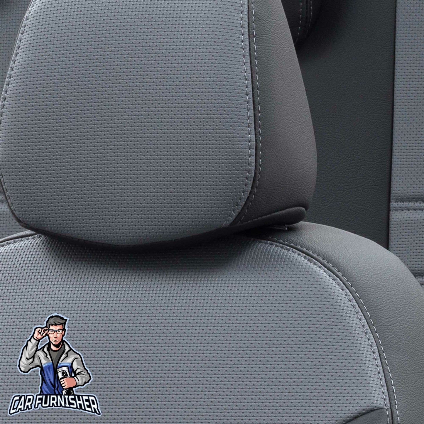 Ford F-Max Seat Cover New York Leather Design Smoked Black Front Seats (2 Seats + Handrest + Headrests) Leather