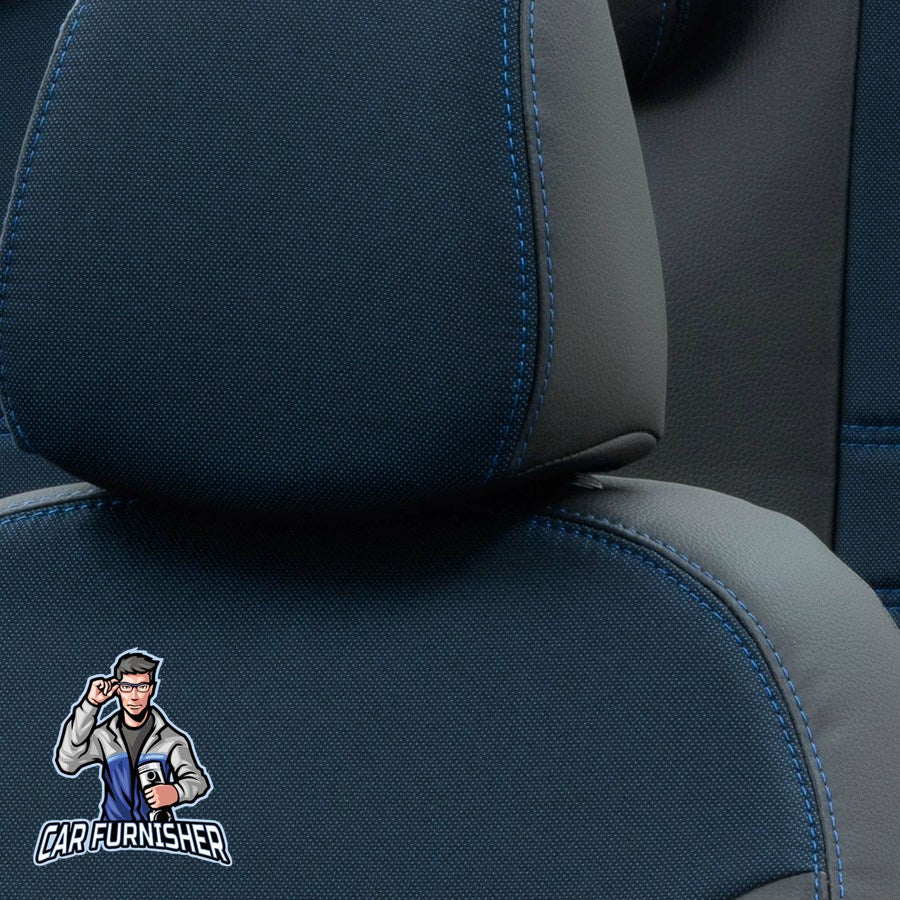 Volkswagen Caravelle Seat Cover Paris Leather & Jacquard Design Blue Leather & Jacquard Fabric