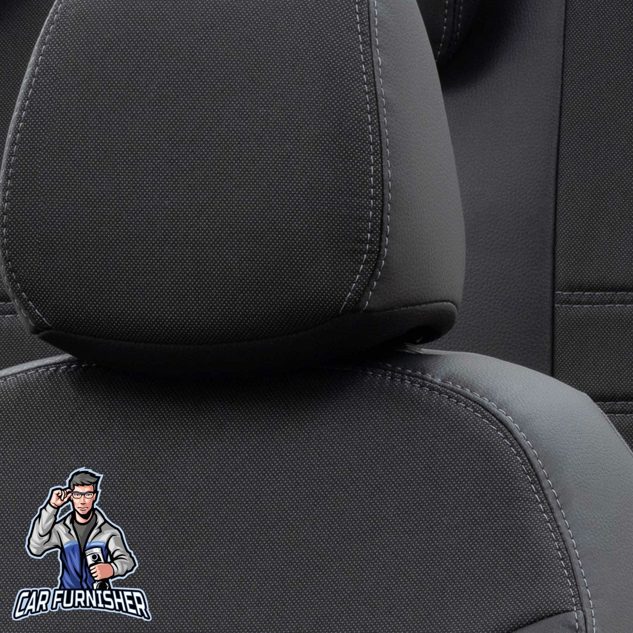 Volvo XC90 Seat Cover Paris Leather & Jacquard Design Black Leather & Jacquard Fabric