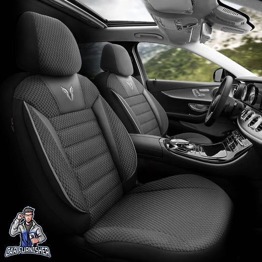 Car Seat Cover Set - Toro Performance Design Gray 5 Seats + Headrests (Full Set) Leather & Cotton Fabric