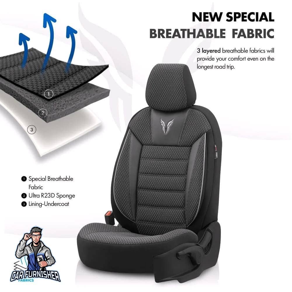 Luxury Car Seat Cover Set (3 Colors) | Toro Performance Series Gray Leather & Fabric