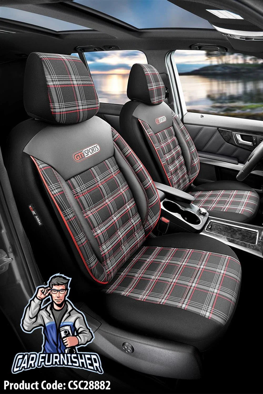 Volkswagen Passat Seat Covers GTI Sports Design Red 5 Seats + Headrests (Full Set) Leather & Jacquard Fabric