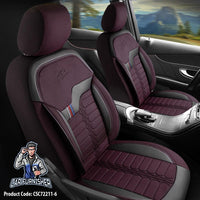 Thumbnail for Mercedes 190 Seat Covers London Design Burgundy 5 Seats + Headrests (Full Set) Leather & Jacquard Fabric