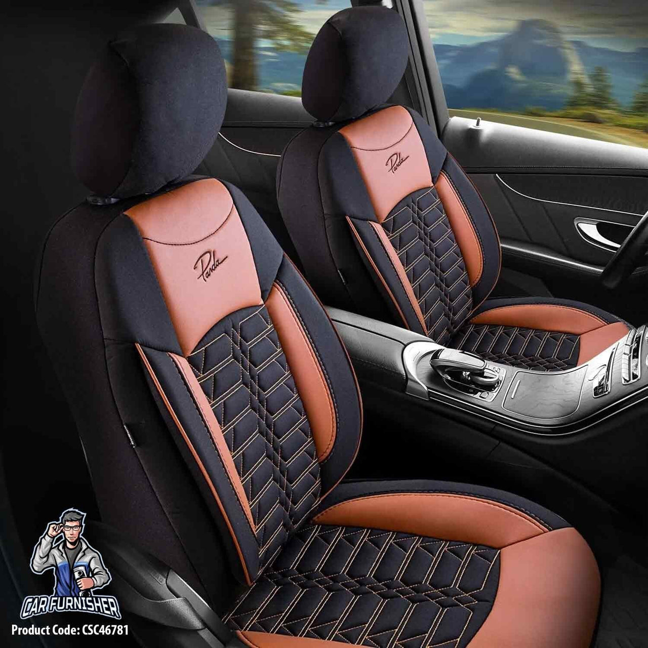 Volkswagen Jetta Seat Covers Venetian Design Tan-Snuff 5 Seats + Headrests (Full Set) Leather & Jacquard Fabric