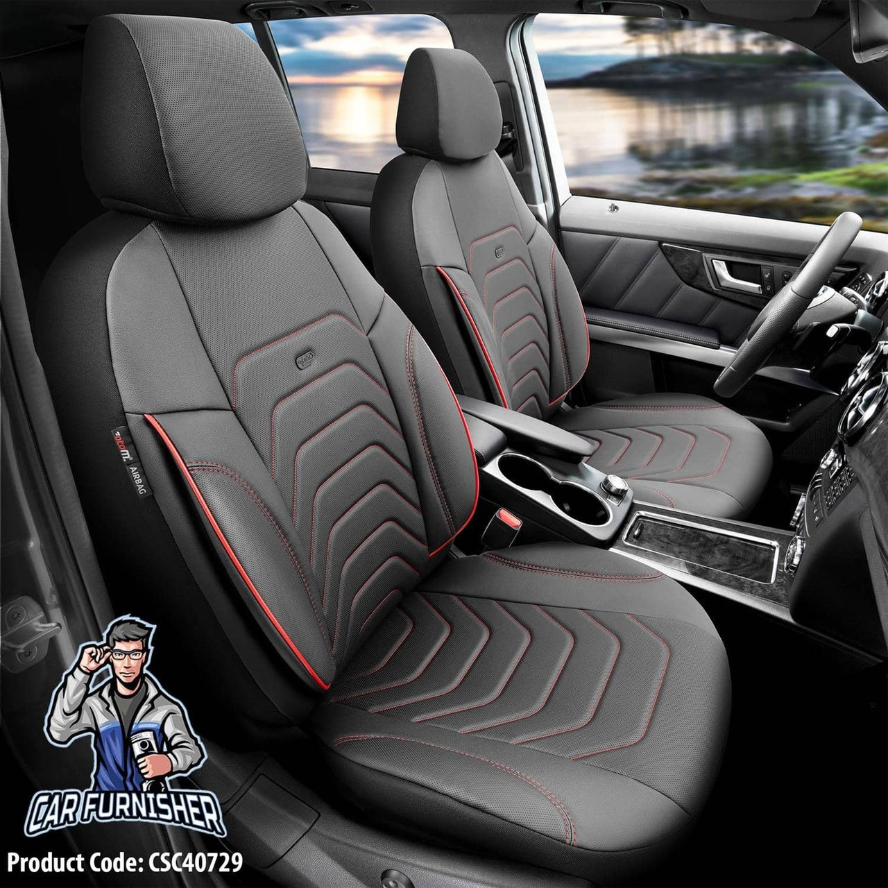 Audi A7 Seat Covers Core Design Red 5 Seats + Headrests (Full Set) Leather & Lacoste Fabric