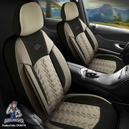 Mercedes 190 Seat Covers Venetian Design Dark Beige 5 Seats + Headrests (Full Set) Leather & Jacquard Fabric