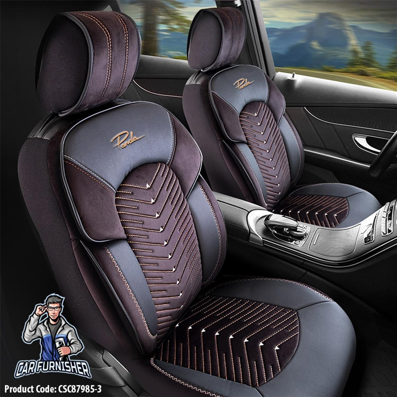 Volkswagen Amarok Seat Covers Dubai Design Orange 5 Seats + Headrests (Full Set) Leather & Velvet Fabric