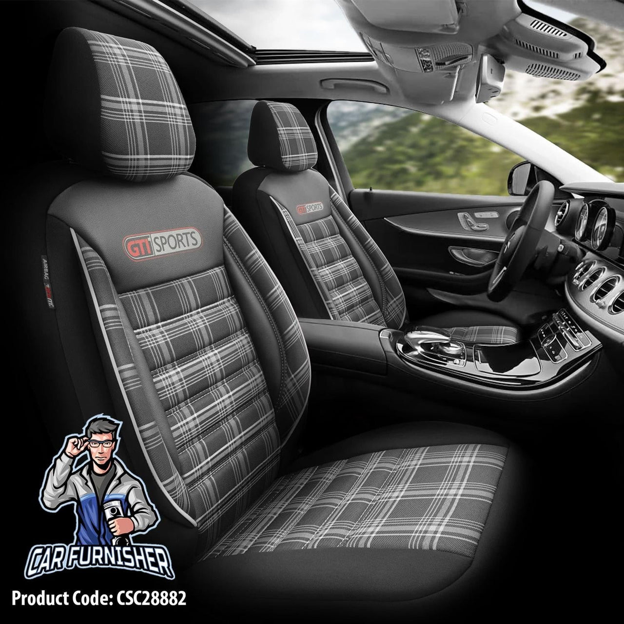 Volkswagen Jetta Seat Covers GTI Sports Design Smoked Black 5 Seats + Headrests (Full Set) Leather & Jacquard Fabric