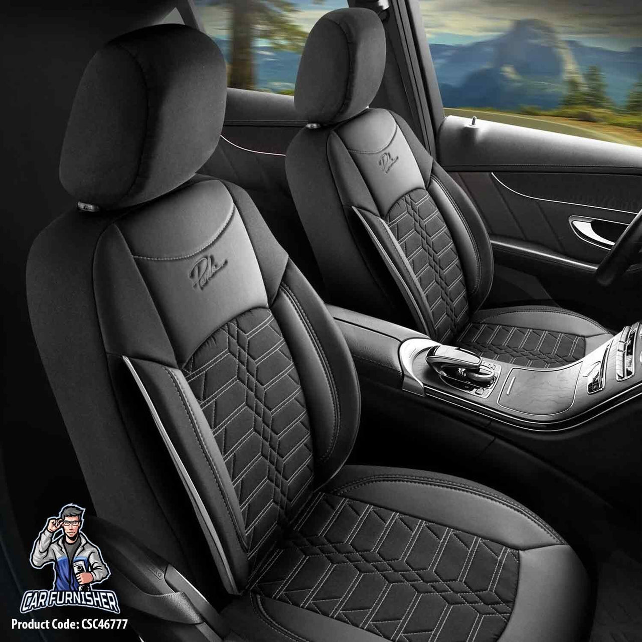 Volkswagen Jetta Seat Covers Venetian Design Black 5 Seats + Headrests (Full Set) Leather & Jacquard Fabric