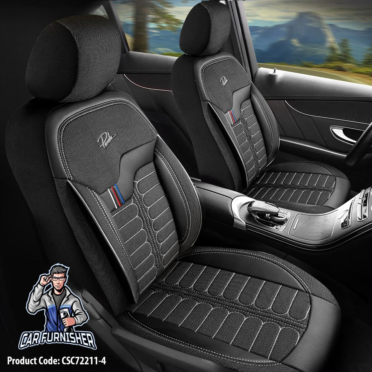 Audi A7 Seat Covers London Design Black 5 Seats + Headrests (Full Set) Leather & Jacquard Fabric