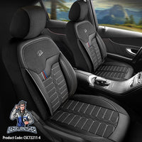 Thumbnail for Audi A7 Seat Covers London Design Black 5 Seats + Headrests (Full Set) Leather & Jacquard Fabric