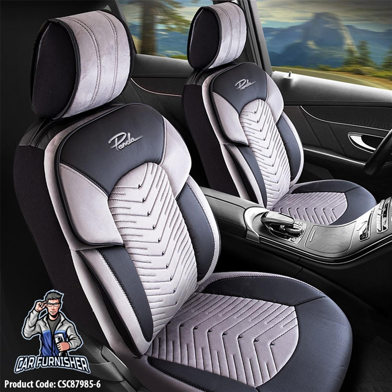 Skoda Octavia Seat Covers Dubai Design Silver 5 Seats + Headrests (Full Set) Leather & Velvet Fabric